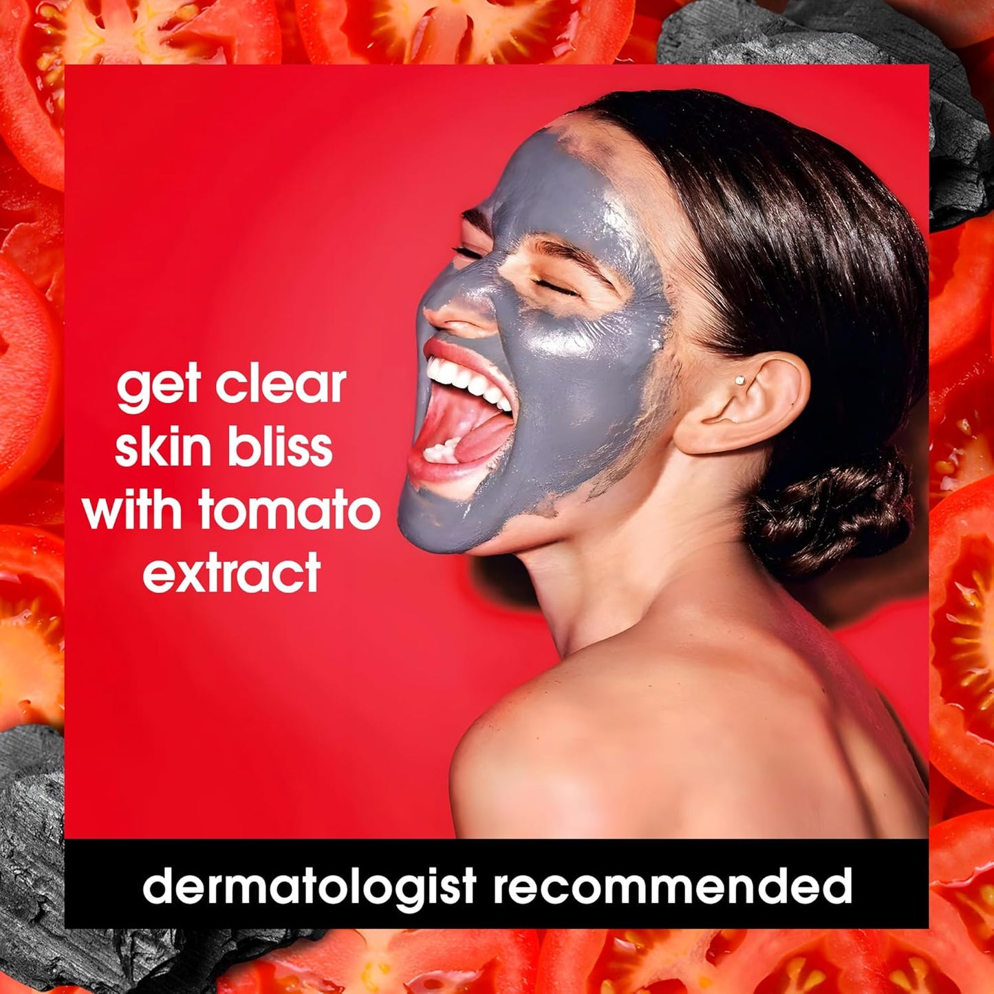 Tomatoes Clear Skin Detoxifying Charcoal Mud Mask for Acne Prone Skin Draw Out Impurities and Prevent Breakouts Contains Salicylic Acid 96 Natural Ingredients, Red, Tomato, 2.006 Fl Oz