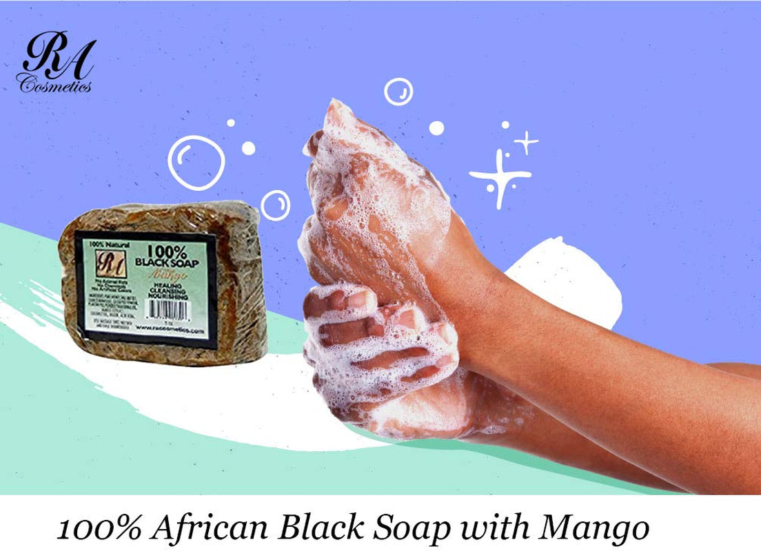 100% Natural African Black Soap, Mango Scent, 5 Oz, 141G