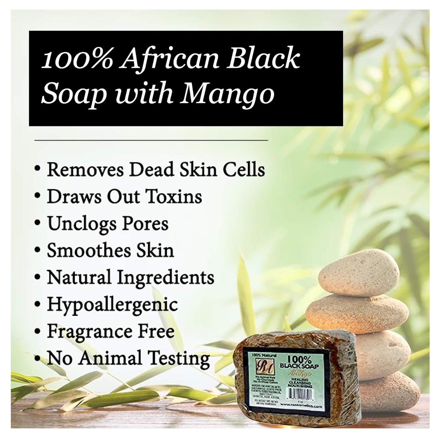 100% Natural African Black Soap, Mango Scent, 5 Oz, 141G