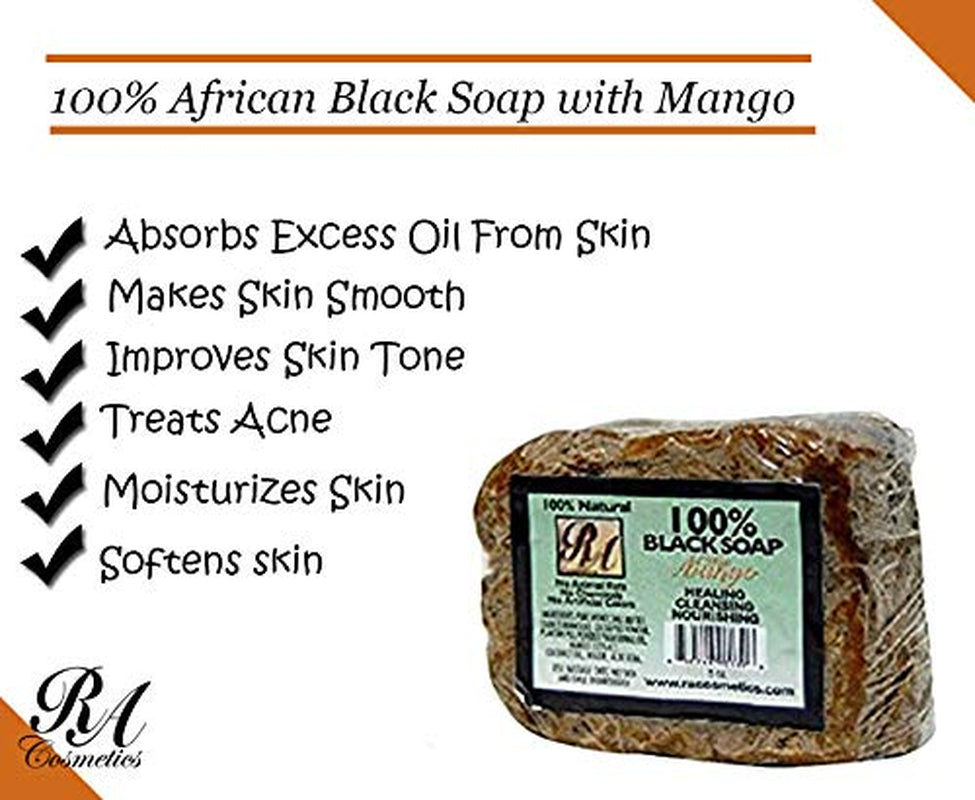 100% Natural African Black Soap, Mango Scent, 5 Oz, 141G
