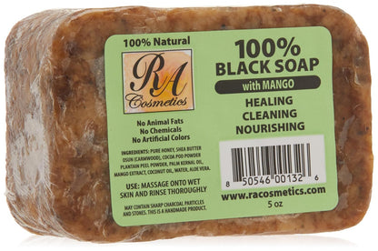 100% Natural African Black Soap, Mango Scent, 5 Oz, 141G