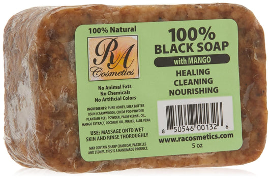 100% Natural African Black Soap, Mango Scent, 5 Oz, 141G