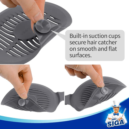 Shower Drain Hair Catcher, Silicone Hair Strainer for Bathtub, Bathroom Hair Stopper Drain Cover, 3 Pack, Gray