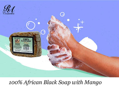 100% Natural African Black Soap, Mango Scent, 5 Oz, 141G
