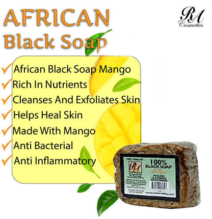 100% Natural African Black Soap, Mango Scent, 5 Oz, 141G