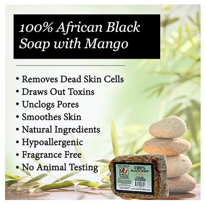 100% Natural African Black Soap, Mango Scent, 5 Oz, 141G